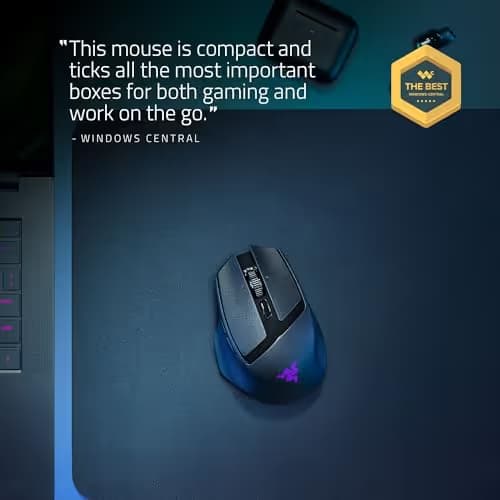 Razer Basilisk Mobile Portable Ergonomic Wireless Gaming Mouse: 10 Programmable Controls HyperScroll - Optical Switches Gen-3 - Long Battery Life - AI Prompt - 2.4 GHz, Bluetooth, USB C image