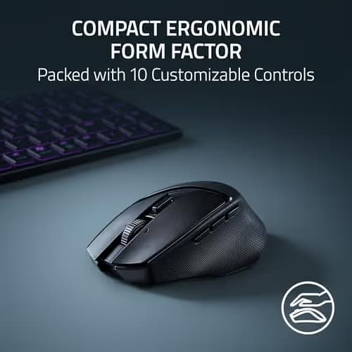Razer Basilisk Mobile Portable Ergonomic Wireless Gaming Mouse: 10 Programmable Controls HyperScroll - Optical Switches Gen-3 - Long Battery Life - AI Prompt - 2.4 GHz, Bluetooth, USB C image
