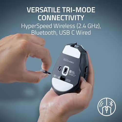 Razer Basilisk Mobile Portable Ergonomic Wireless Gaming Mouse: 10 Programmable Controls HyperScroll - Optical Switches Gen-3 - Long Battery Life - AI Prompt - 2.4 GHz, Bluetooth, USB C image