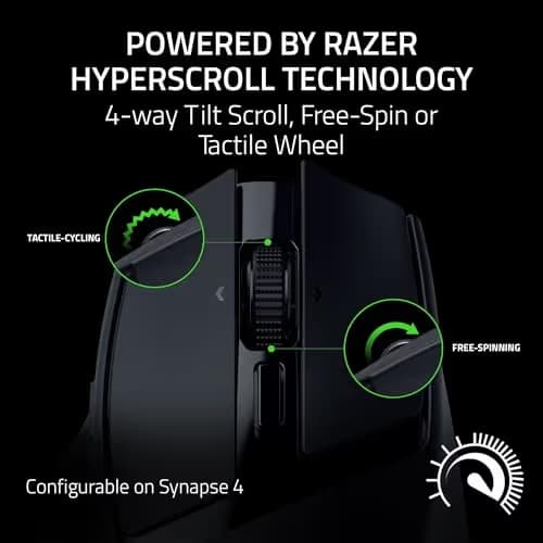 Razer Basilisk Mobile Portable Ergonomic Wireless Gaming Mouse: 10 Programmable Controls HyperScroll - Optical Switches Gen-3 - Long Battery Life - AI Prompt - 2.4 GHz, Bluetooth, USB C image