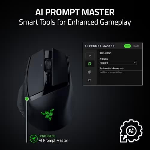 Razer Basilisk Mobile Portable Ergonomic Wireless Gaming Mouse: 10 Programmable Controls HyperScroll - Optical Switches Gen-3 - Long Battery Life - AI Prompt - 2.4 GHz, Bluetooth, USB C image