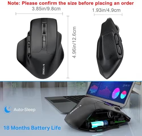 E-YOOSO Large Wireless Mouse for Big Hands, X-31 Cordless Ergo Computer Mouse, 6 Buttons, 5-Level 4800 DPI, 18 Months Battery Life, for Laptop, PC, Chromebook (Bluetooth, 6) image