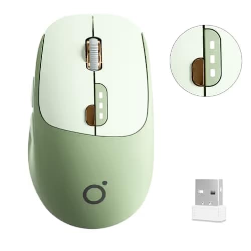 EWEADN Q5 Wireless Mouse, Bluetooth & 2.4G Quiet Computer Mouses with Battery Level Display, 1600 DPI, Ergonomic Office Mouse, 6 Button Portable Cute Computer Mouse for Laptop/PC/Mac - Green main image