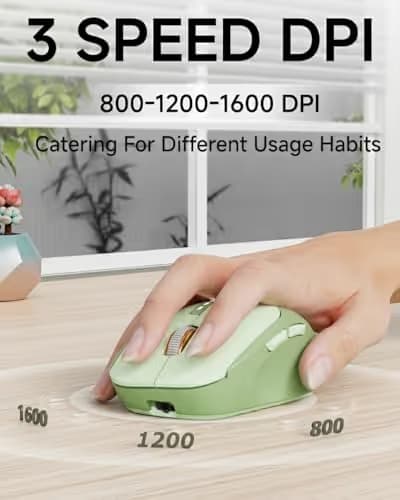 EWEADN Q5 Wireless Mouse, Bluetooth & 2.4G Quiet Computer Mouses with Battery Level Display, 1600 DPI, Ergonomic Office Mouse, 6 Button Portable Cute Computer Mouse for Laptop/PC/Mac - Green image