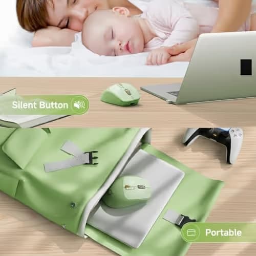 EWEADN Q5 Wireless Mouse, Bluetooth & 2.4G Quiet Computer Mouses with Battery Level Display, 1600 DPI, Ergonomic Office Mouse, 6 Button Portable Cute Computer Mouse for Laptop/PC/Mac - Green image