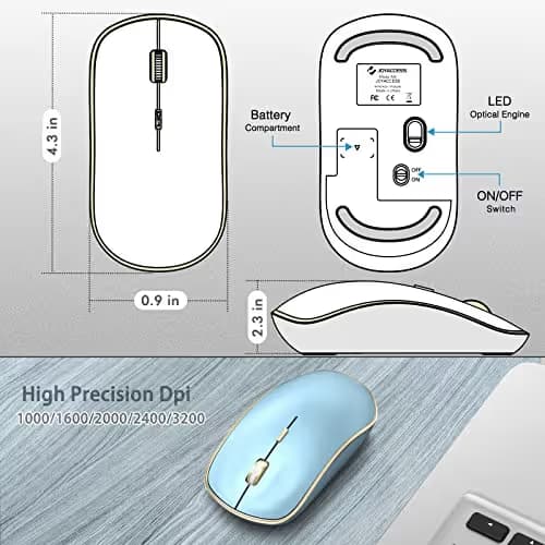 JOYACCESS Wireless Mouse for Laptop | 5 DPI Levels, Silent for Notebook, MacBook, Chromebook, PC - Blue image