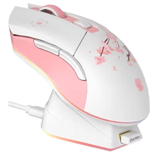 DAREU Sakura Pink Wireless Gaming Mouse with Charging Dock Rechargeable RGB,12K DPI,6 Programmable Buttons High-Precision Sensor [300IPS] [1000Hz] for PC Notebook Mac main image