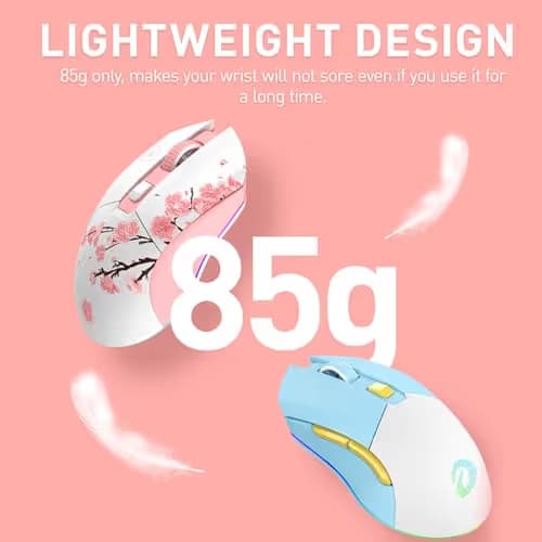 DAREU Sakura Pink Wireless Gaming Mouse with Charging Dock Rechargeable RGB,12K DPI,6 Programmable Buttons High-Precision Sensor [300IPS] [1000Hz] for PC Notebook Mac image