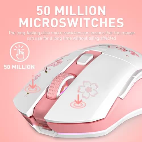 DAREU Sakura Pink Wireless Gaming Mouse with Charging Dock Rechargeable RGB,12K DPI,6 Programmable Buttons High-Precision Sensor [300IPS] [1000Hz] for PC Notebook Mac image