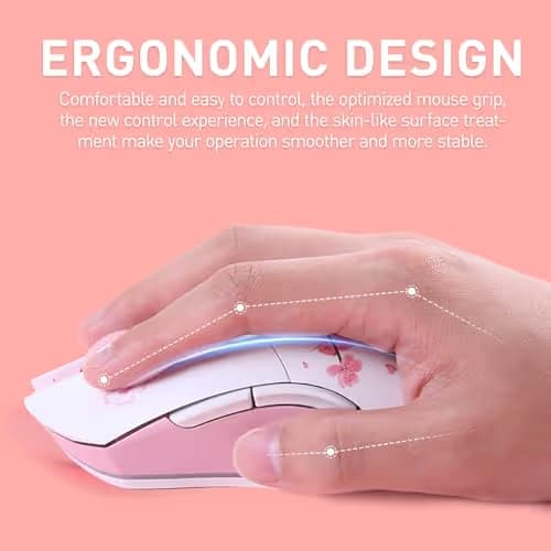 DAREU Sakura Pink Wireless Gaming Mouse with Charging Dock Rechargeable RGB,12K DPI,6 Programmable Buttons High-Precision Sensor [300IPS] [1000Hz] for PC Notebook Mac image