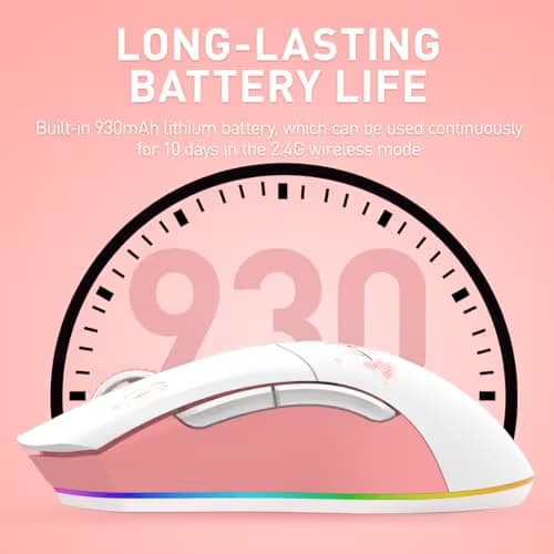 DAREU Sakura Pink Wireless Gaming Mouse with Charging Dock Rechargeable RGB,12K DPI,6 Programmable Buttons High-Precision Sensor [300IPS] [1000Hz] for PC Notebook Mac image