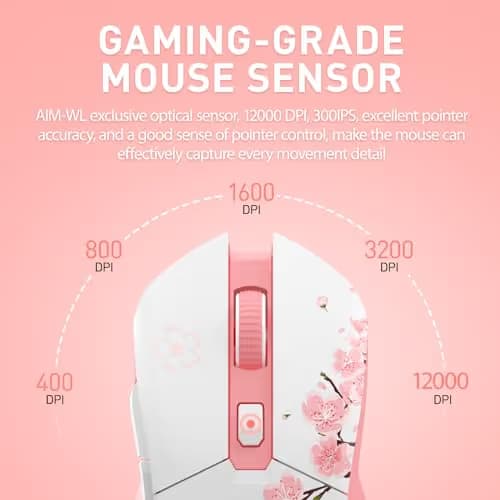 DAREU Sakura Pink Wireless Gaming Mouse with Charging Dock Rechargeable RGB,12K DPI,6 Programmable Buttons High-Precision Sensor [300IPS] [1000Hz] for PC Notebook Mac image