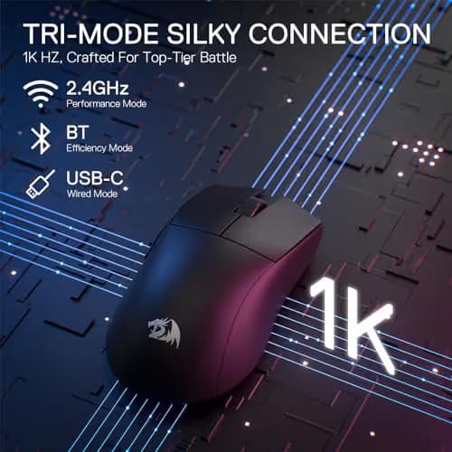 Redragon M916 PRO 3-Mode Wireless Gaming Mouse, 55G Ultra-Light 26K DPI Mouse w/Ergonomic Natural Grip Build, Full Programmable Buttons, Software Supports DIY Keybinds & DPI image