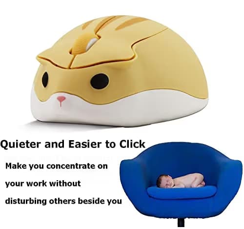 2.4GHz Wireless Mouse Cute Hamster Shape Less Noice Portable Mobile Optical 1200DPI USB Mice Cordless Mouse for PC Laptop Computer Notebook MacBook Kids Girl Men Women Adults Gift (Yellow) image