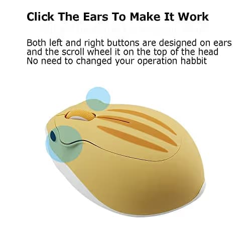 2.4GHz Wireless Mouse Cute Hamster Shape Less Noice Portable Mobile Optical 1200DPI USB Mice Cordless Mouse for PC Laptop Computer Notebook MacBook Kids Girl Men Women Adults Gift (Yellow) image
