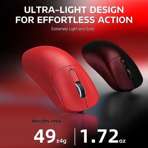 ATTACK SHARK X3 Lightweight Wireless Gaming Mouse with Tri-Mode 2.4G/USB-C Wired/Bluetooth,26K DPI, PAW3395 Optical Sensor,Kailh GM8.0 Switch,5 programmable Buttons for PC/Win/Mac(Red) image