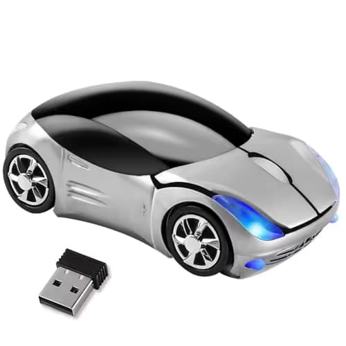 HuGuWdy Silver Car Mouse，2.4G with USB Reciver 1600DPI Computer Mice Wireless for Computer Wireless Computer Mouse for Laptop Tablet for Windows Mac OS（Silver） image