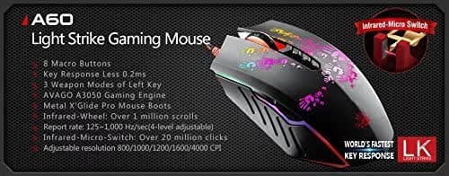 Bloody A60L Optical Gaming Mouse with Light Strike (LK) Switch & Scroll - Fully Programmable and Advance Macros (A60L) image