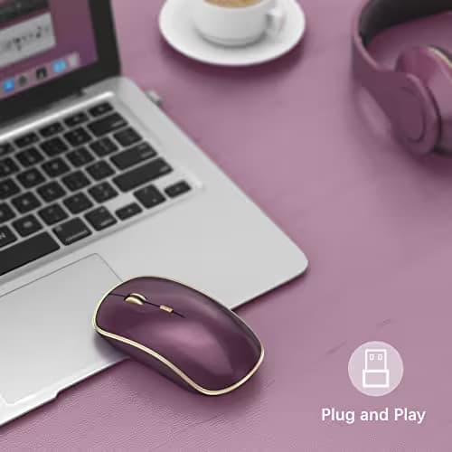 JOYACCESS J Wireless Mouse for Laptop, 2.4G Slim Wireless Silent Mouse, Portable Wireless Computer Mouse, 3200 DPI, USB Wireless Mouse for Desktop, Notebook, Chromebook, PC (Wine Red) image