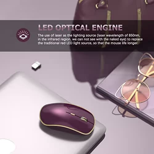 JOYACCESS J Wireless Mouse for Laptop, 2.4G Slim Wireless Silent Mouse, Portable Wireless Computer Mouse, 3200 DPI, USB Wireless Mouse for Desktop, Notebook, Chromebook, PC (Wine Red) image
