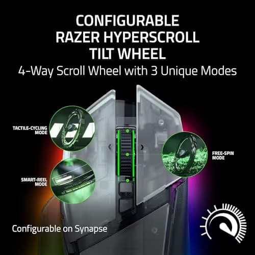 Razer Basilisk V3 Pro Wireless Gaming Mouse, 35K DPI Sensor, HyperScroll Tilt Wheel, Optical Switches, 13 Customizable Controls, RGB Lighting, Up to 140-Hour Battery Life, Phantom White image