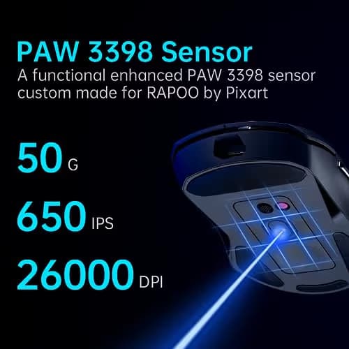 Rapoo VT9Pro Wireless Gaming Mouse - Esports Grade Performance Gaming Mice, PAW 3398 Sensor, 26000 DPI, 1ms Response Time, 68g Lightweight, 10 Programmable Buttons, Long Battery Life, Black image