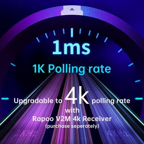 Rapoo VT9Pro Wireless Gaming Mouse - Esports Grade Performance Gaming Mice, PAW 3398 Sensor, 26000 DPI, 1ms Response Time, 68g Lightweight, 10 Programmable Buttons, Long Battery Life, Black image