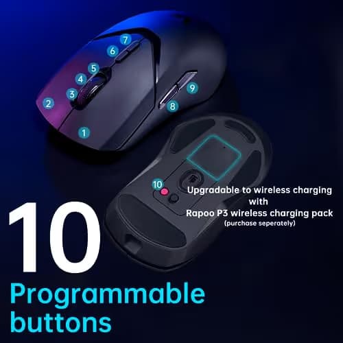 Rapoo VT9Pro Wireless Gaming Mouse - Esports Grade Performance Gaming Mice, PAW 3398 Sensor, 26000 DPI, 1ms Response Time, 68g Lightweight, 10 Programmable Buttons, Long Battery Life, Black image
