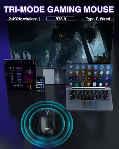 AULA SC580 Wireless Gaming Mouse, Tri-Mode 2.4G/BT5.0/USB-C Gaming Mouse, 12000 DPI Rechargeable Wireless Mouse with 6 Programmable Buttons, Ergonomic Computer Mouse for Laptop/PC/Mac/Tablet image