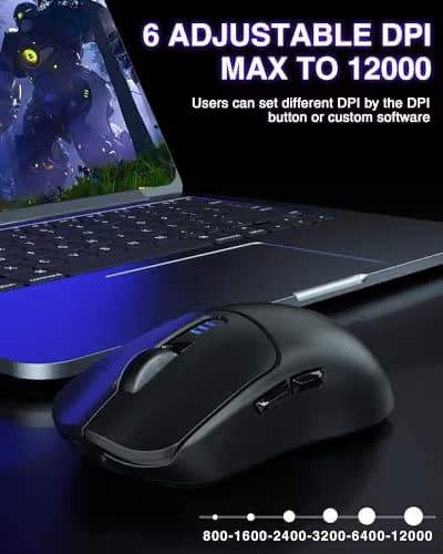 AULA SC580 Wireless Gaming Mouse, Tri-Mode 2.4G/BT5.0/USB-C Gaming Mouse, 12000 DPI Rechargeable Wireless Mouse with 6 Programmable Buttons, Ergonomic Computer Mouse for Laptop/PC/Mac/Tablet image