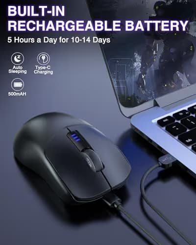 AULA SC580 Wireless Gaming Mouse, Tri-Mode 2.4G/BT5.0/USB-C Gaming Mouse, 12000 DPI Rechargeable Wireless Mouse with 6 Programmable Buttons, Ergonomic Computer Mouse for Laptop/PC/Mac/Tablet image