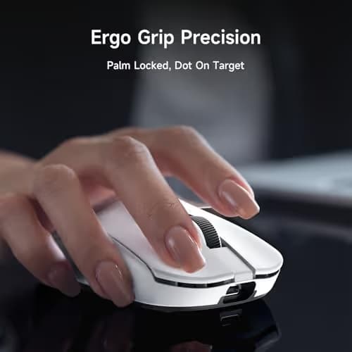 MCHOSE L7 Pro+ Wireless Gaming Mouse Esports, Ultra-Lightweight Mouse with 26K DPI, 650 IPS, 8K Polling Rate, Optical Switch, 7 Programmable Buttons, Tri-Mode Connection, 200H Battery, PC/Mac - White image