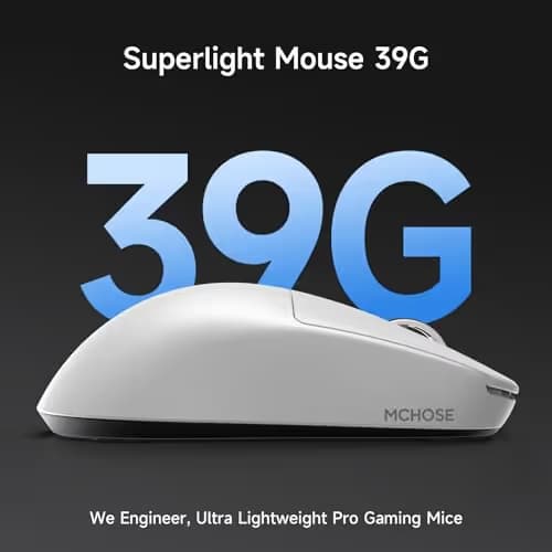 MCHOSE L7 Pro+ Wireless Gaming Mouse Esports, Ultra-Lightweight Mouse with 26K DPI, 650 IPS, 8K Polling Rate, Optical Switch, 7 Programmable Buttons, Tri-Mode Connection, 200H Battery, PC/Mac - White image