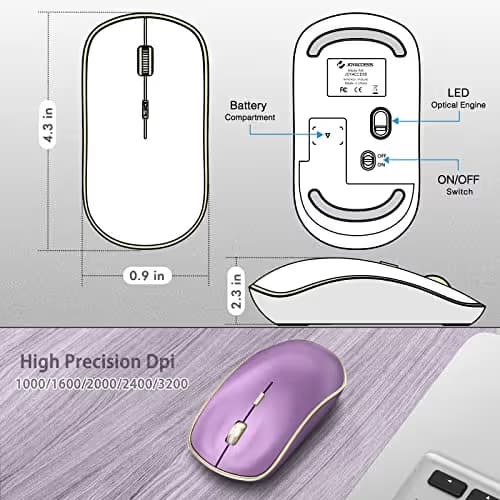 JOYACCESS Silent Wireless Mouse - 2.4G Portable & Ergonomic with 5 DPI Levels for Desktop, Notebook, PC & Laptop (Purple) image