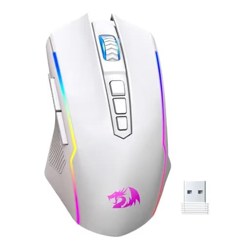 Redragon Wireless Gaming Mouse, Tri-Mode 2.4G/USB-C/Bluetooth Mouse Gaming, 12000 DPI, RGB Backlit, Fully Programmable, Rechargeable Wireless Computer Mouse for Laptop PC Mac, White image