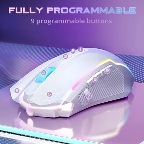 Redragon Wireless Gaming Mouse, Tri-Mode 2.4G/USB-C/Bluetooth Mouse Gaming, 12000 DPI, RGB Backlit, Fully Programmable, Rechargeable Wireless Computer Mouse for Laptop PC Mac, White image