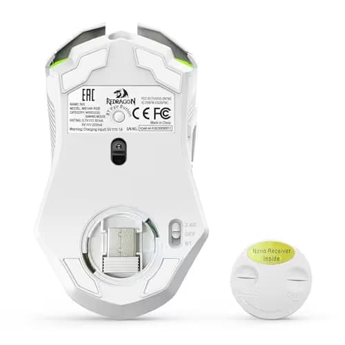 Redragon Wireless Gaming Mouse, Tri-Mode 2.4G/USB-C/Bluetooth Mouse Gaming, 12000 DPI, RGB Backlit, Fully Programmable, Rechargeable Wireless Computer Mouse for Laptop PC Mac, White image