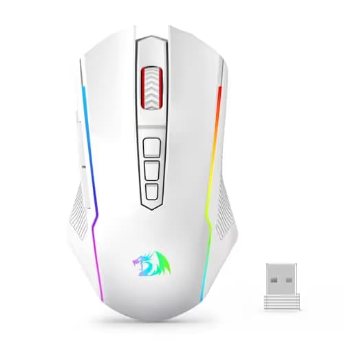 Redragon Wireless Gaming Mouse, Tri-Mode 2.4G/USB-C/Bluetooth Mouse Gaming, 12000 DPI, RGB Backlit, Fully Programmable, Rechargeable Wireless Computer Mouse for Laptop PC Mac, White image
