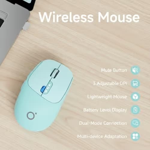 SEUNKWANG EWEADN Q5 Wireless Mouse, Bluetooth & 2.4G Quiet Computer Mouses with Battery Level Display, 1600 DPI, Ergonomic Office Mouse, 6 Button Portable Cute Computer Mouse for Laptop/PC/Mac - Blue image