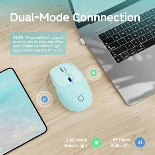 SEUNKWANG EWEADN Q5 Wireless Mouse, Bluetooth & 2.4G Quiet Computer Mouses with Battery Level Display, 1600 DPI, Ergonomic Office Mouse, 6 Button Portable Cute Computer Mouse for Laptop/PC/Mac - Blue image