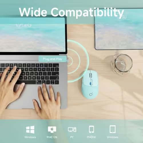 SEUNKWANG EWEADN Q5 Wireless Mouse, Bluetooth & 2.4G Quiet Computer Mouses with Battery Level Display, 1600 DPI, Ergonomic Office Mouse, 6 Button Portable Cute Computer Mouse for Laptop/PC/Mac - Blue image