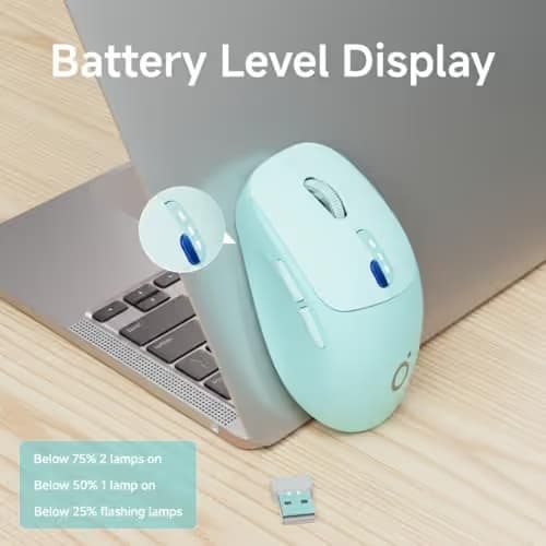 SEUNKWANG EWEADN Q5 Wireless Mouse, Bluetooth & 2.4G Quiet Computer Mouses with Battery Level Display, 1600 DPI, Ergonomic Office Mouse, 6 Button Portable Cute Computer Mouse for Laptop/PC/Mac - Blue image
