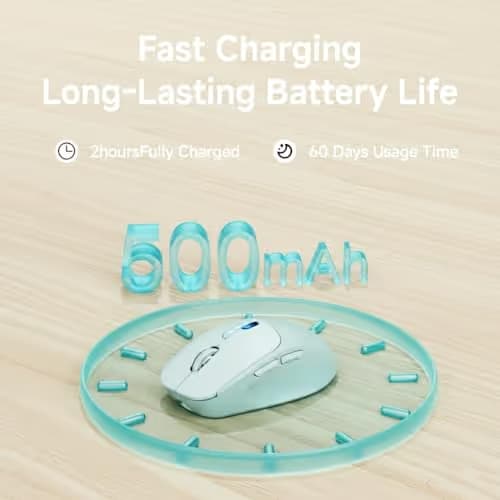 SEUNKWANG EWEADN Q5 Wireless Mouse, Bluetooth & 2.4G Quiet Computer Mouses with Battery Level Display, 1600 DPI, Ergonomic Office Mouse, 6 Button Portable Cute Computer Mouse for Laptop/PC/Mac - Blue image