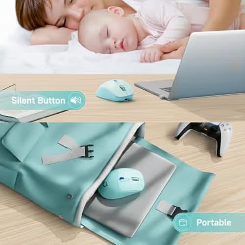 SEUNKWANG EWEADN Q5 Wireless Mouse, Bluetooth & 2.4G Quiet Computer Mouses with Battery Level Display, 1600 DPI, Ergonomic Office Mouse, 6 Button Portable Cute Computer Mouse for Laptop/PC/Mac - Blue image