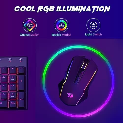 Redragon Wireless Gaming Mouse, Tri-Mode 2.4G/USB-C/Bluetooth Mouse Gaming, 12000 DPI, RGB Backlit, Fully Programmable, Rechargeable Wireless Computer Mouse for Laptop PC Mac, Black image