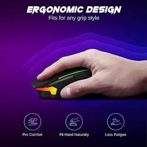 Redragon Wireless Gaming Mouse, Tri-Mode 2.4G/USB-C/Bluetooth Mouse Gaming, 12000 DPI, RGB Backlit, Fully Programmable, Rechargeable Wireless Computer Mouse for Laptop PC Mac, Black image