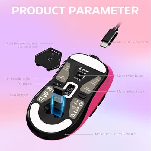 ATTACK SHARK X3 Wireless Gaming Mouse, 49g Ergonomic Computer Mouse, Triple Modes PAW3395 26K DPI Optical Sensor, 200h Battery Life, Programmable Buttons, Gaming Accessories for PC/Laptop/Mac (Berry) image