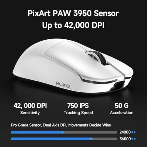 MCHOSE L7 Ultra+ Wireless Gaming Mouse, Lightweight 48g, Ergonomic Mouse with 42K DPI, PAW3950, Optical Switch, 20000 FPS, Dual 8K Polling, 7 Programmable Buttons, 3-Mode Connect, PC/Mac - White image