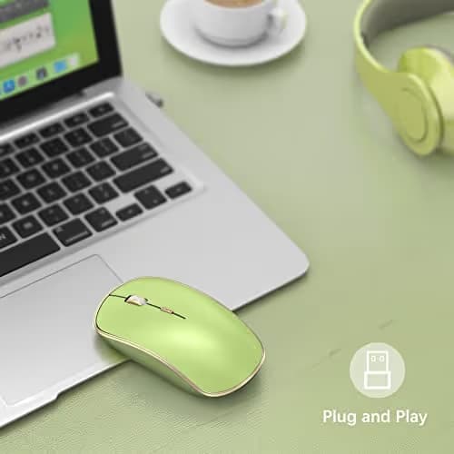 JOYACCESS J 2.4G Slim Wireless Silent Mouse - Portable Wireless Computer Mouse with 5 Adjustable DPI Levels, USB for Desktop, Notebook, MacBook, Chromebook, PC (Light Green) image