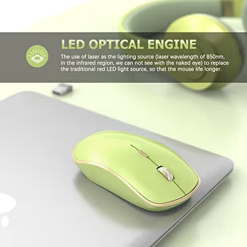 JOYACCESS J 2.4G Slim Wireless Silent Mouse - Portable Wireless Computer Mouse with 5 Adjustable DPI Levels, USB for Desktop, Notebook, MacBook, Chromebook, PC (Light Green) image
